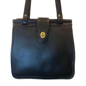 VINTAGE COACH Weston Black Leather Shopper Shoulder Bag w/ Brass Turn Lock 9021